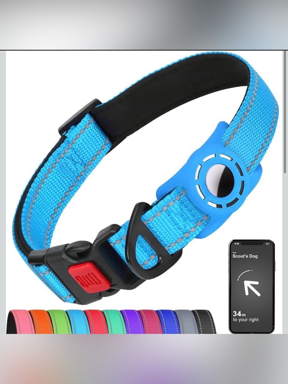 Airtag Dog Collar with AirTag Holder for Medium Dogs, Reflective, Soft Padded &